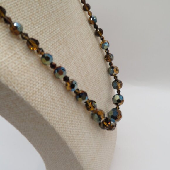 Vintage Rootbeer Aurora Borealis Beaded Necklace - Picture 5 of 12